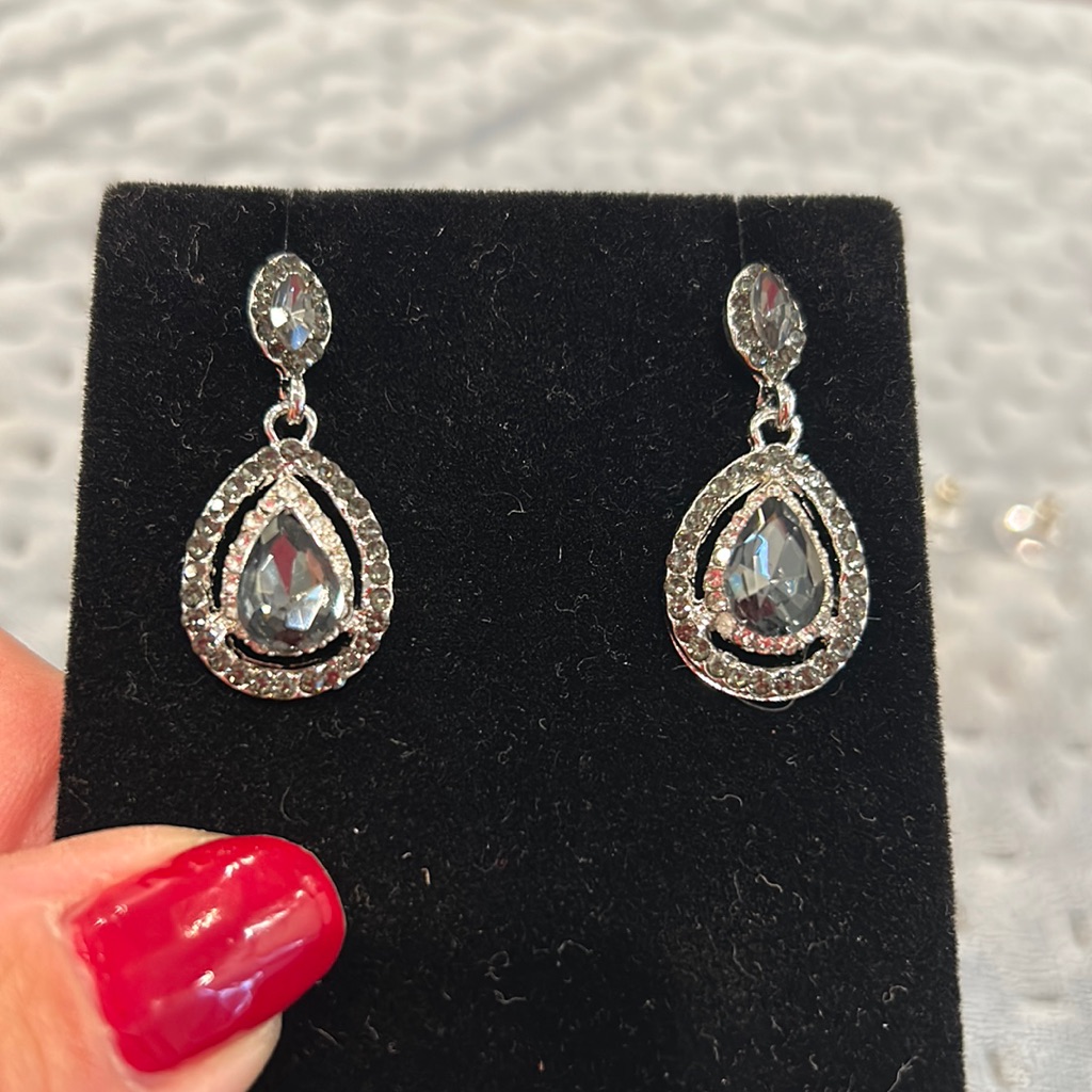 Black Diamond Crystal Halo Drop Earrings-Boutique 29$